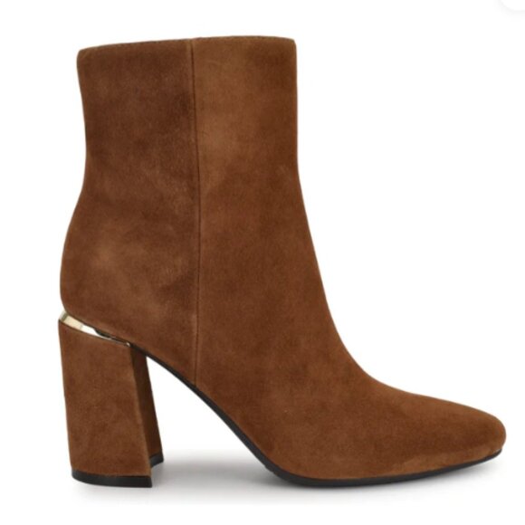 Nine West 9x9 Brown/Natural Suede Square Toe Booties - Size 7 (Runs Large) - Picture 2 of 3